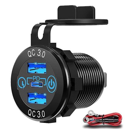 Hurtigopladningsstik 60W USB-C Multipel Biloplader Udtag PD 3.0 & To QC3.0 Porte med Touch Switch {FW}