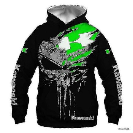 2022 Och Ny Kawasaki 3D-skrivare Digital Dragkedja Hoodie Motorcykel Löpar Hoodie Män Damer Ny