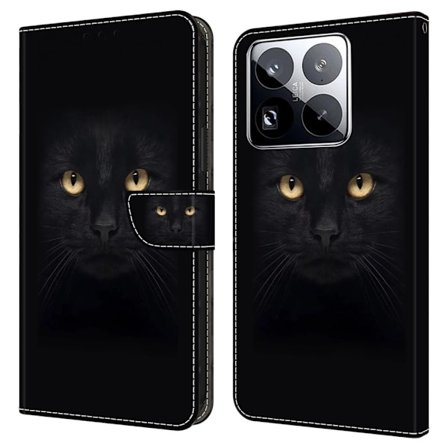 Xiaomi 15 Pro Fodral Magnetiskt lås 3D-mönster Läder Plånbok Telefonskal - Svart Katt