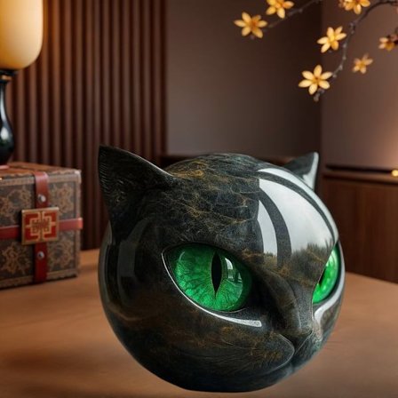 Luksuriøs sort kat sten skulptur, udsmykket sort kat skulptur, sort obsidian killing statue.