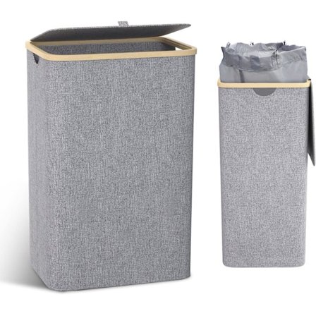 100L Tvätthållare med Lock Tvätthållare med Handtag Smutstvättkorg, Stor Vikbar Tvätthållare med Innerpåse