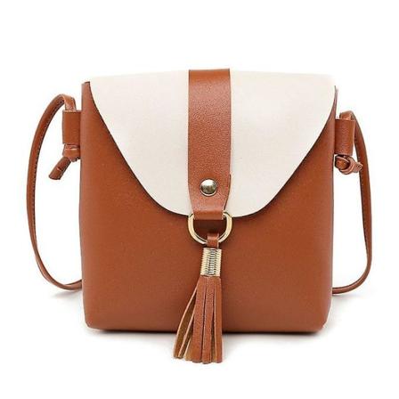 Pu Nahkainen Naisten Bucket Olkalaukku Muoti Paneloitu Tupsu Crossbody Laukku Naisten Messenger Bag Pienet Käsilaukut (ruskea)