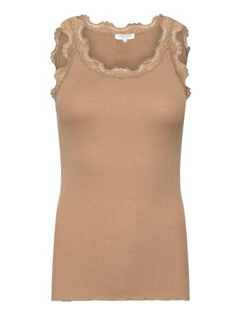 Silk Top W/ Lace T-shirts & Tops Sleeveless Beige Rosemunde*Betinget Tilbud