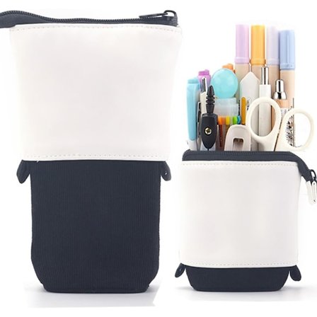 Teleskopisk penalhus/penholder, PU-fløjl, enkel, let at bære, egnet til teenagere til at gå i skole, opbevare papirvarer osv. (sort)