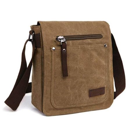 Retro Herr Canvas Liten Portfölj Casual Cross Body Messenger Axelväska Vardaglig Väska Laptop Väska, brun