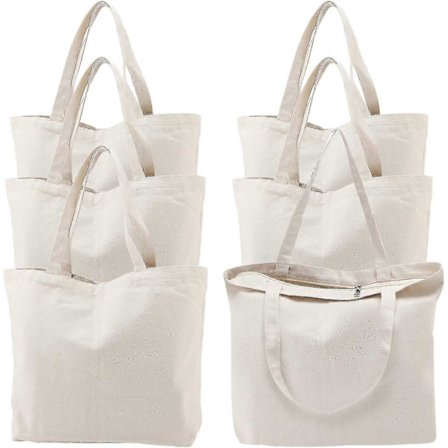 6-pak stofposer med lynlås, 40x38 cm tasker med genanvendelige vaskbare indkøbsposer, simple tasker til kvinder, lærere, børn, DIY kunst og håndværk