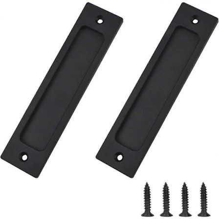 Pakke med rektangulære innfelte skyvedørshåndtak i aluminiumslegering med monteringsskruer for skyvedører i låvestil - Matt svart