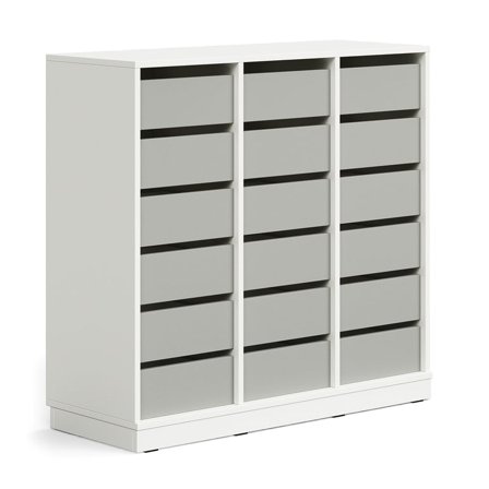 Student storage CASPER, 18 drawers, base frame, white/grey