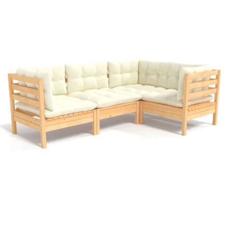 Vidaxl Loungegrupp Med Gräddvita Dynor 4 Delar Massiv Furu Creme