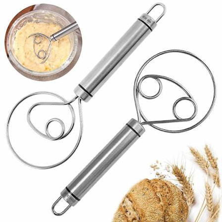 2 stk. dansk dejpiskeris, rustfrit stål hollandsk piskeris, dej håndmixer til æg, pizzabund - piskning, Tirring køkkenredskaber