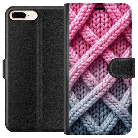 Yhteensopiva Lompakkokotelo Apple iPhone 7 Plus Lähikuva kudotusta tekstiilikuviosta vaaleanpunaisissa, harmaissa ja valkoisissa sävyissä, joissa o