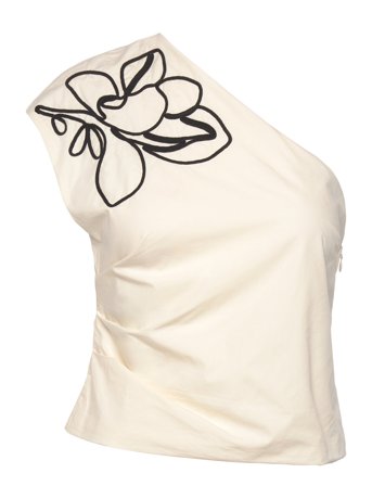 Asymmetrical Flower-Embroidered Top Beige Mango
