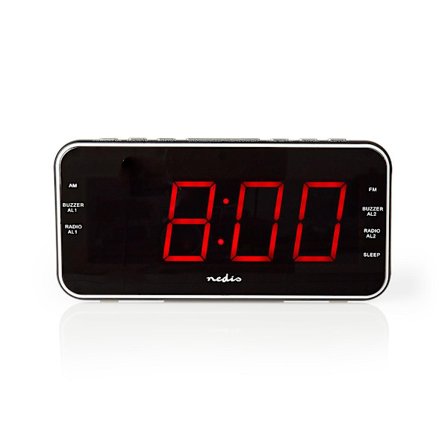 Digital klockradio | LED Display | 1x 3.5 mm Audio Input | Tidsprojektion | AM / FM | Snooze-funktion | Sov timer | Antal alarm: 2 | Svart