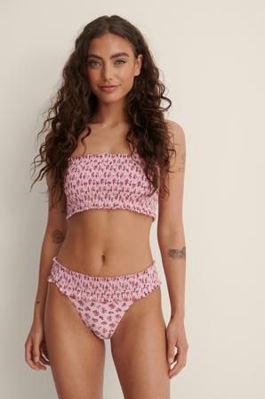 NA-KD Swimwear Smocked Flounce Bikini Panty - Bikinis - Rose - Small