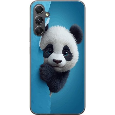 Kompatibel Mobilcover til Samsung Galaxy A25 Sød panda, der kigger gennem papir i en blød 3D-illustration