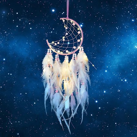 (med innpakket lys)-LED Dream Catcher, håndlaget fjærdream