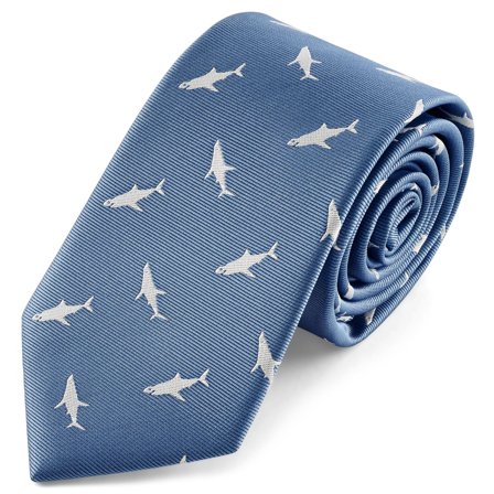 Zoikos | 7 cm Blue Shark Tie for Men - Patterned Ties