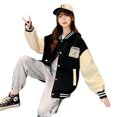 Flickjacka Mode Flickjacka Långärmad blus Mellanbarn Baseballkläder Tide Cartoon BLACK 130cm