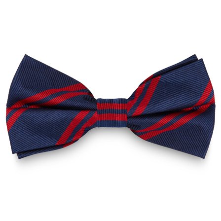 Red Twin Stripe Navy Silk Pre-Tied Bow Tie for Men - Pre-tied bow ties
