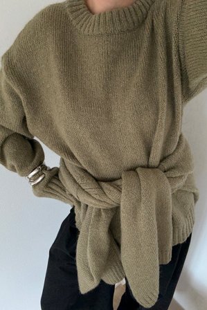 Janka Polliani x NA-KD Pull en maille de laine mélangée à encolure ronde - Pulls - Vert - XL