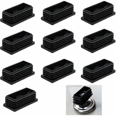 Gevindede hætte firkantet rør endestykke - 10 stk 25*50 Plast med metalmøtrik Kontormøbler fødder nivelleringsfødder sort