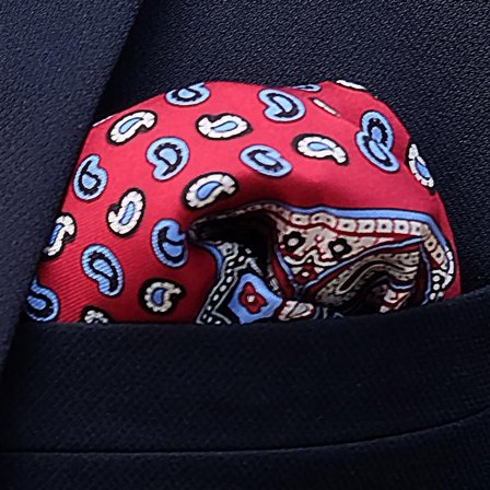 Pañuelo de bolsillo de seda burdeos y azul para hombres - Pañuelos de bolsillo estampados