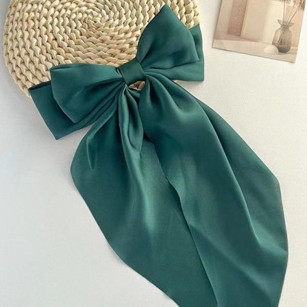 2 stk. Store Hårklemmer med Sløjfe og Lang Silkeagtig Satin, Ensfarvet Fransk Hårklemme Enkle Hårnåle Tilbehør til Kvinder Piger Grøn