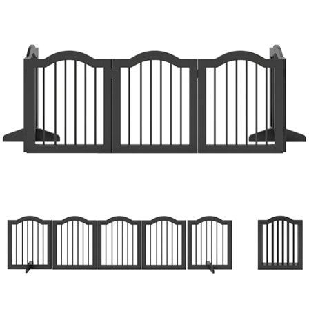 Fritstående hundegitter, foldbart, 5 paneler, sort, 261,5x29,5x61 cm