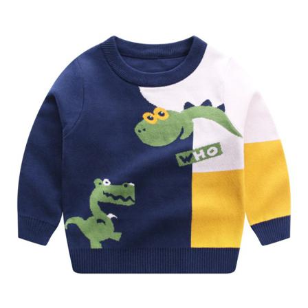 Kids Dinosaur Printed Warm Jumper Top Crew Neck Stickade Tröjor
