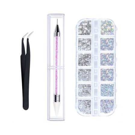 Neglekunst Rhinestones Kit Pickup Pen Tweezer Bærbar Harpiks Farverige Negle Smykker Kit til Hjem Salon