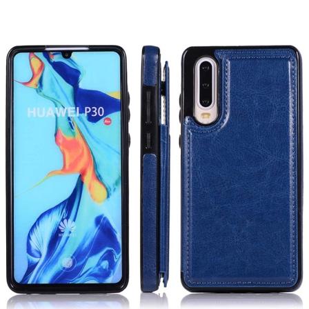 Huawei P30 - Stilsäkert Smart Skal med Kortfack Blå
