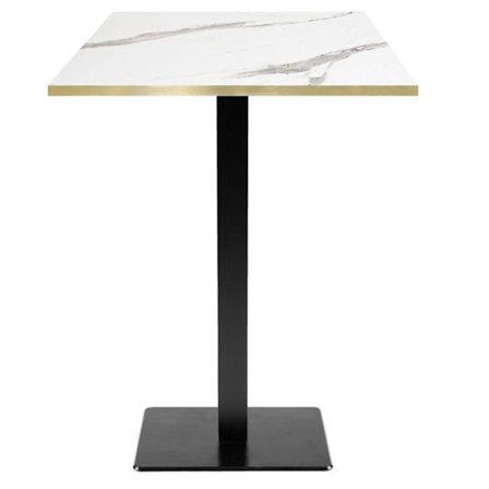 Korkea pöytä 60 x 60 cm - Milanon malli valkoista marmoria messinkireunoilla