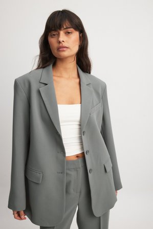 NA-KD Blazer oversize à trois boutons - Tenue de bureau - Gris - EU 36