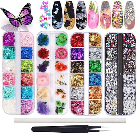 Butterfly Glitter Nail Paljetter Set Nail Rhinestones
