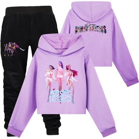 Popmote-mote for barn Demon Hunters-bokstavtrykk hettegenser og joggebukser treningsdresssett