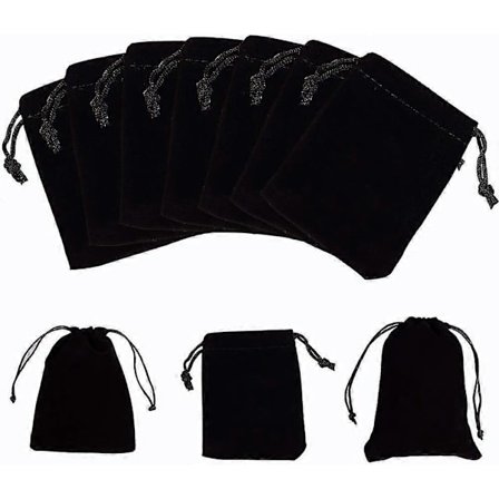 50 Stykker Fløyel Snøring Gavepose Smykkeposer Godteposer Bryllupsfest Favorittpose, Svart, 9 7 cm