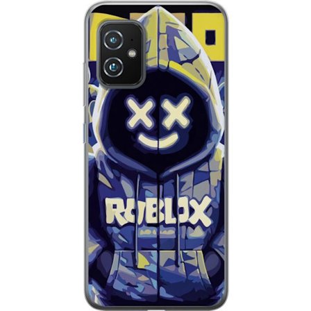 Kompatibelt Mobildeksel til Asus Asus Zenfone 8 Blågul Roblox hettegenserfigur med minimalistisk neonstil og masket ansikt, moderne spillillustrasjon