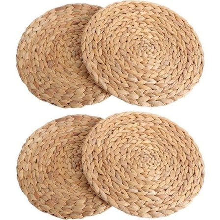 Brikkesett - 4 deler - Naturlig vevd - Vannhyasint - Rund 30cm