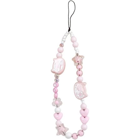 Mobiltelefon kæde rem sød killing hoved stjerne blomst hjerte perler telefon etui charme perler mobiltelefon snor håndledsrem pink anti-tabt telefon 