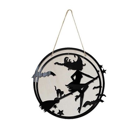 Halloween Dörrskylt Trä Hängande Skylt med Häxmönster för Ytterdörr Trä Väggdekor för Halloween Hemfest Utomhus