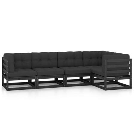 Vidaxl Loungegrupp Med Dynor 5 Delar Massiv Furu Svart