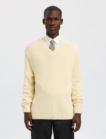 Selected Slhangus Ls Knit Relaxed V-Neck - Cream - XL