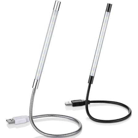 2 stk. USB LED Leselys Stick Fleksibel USB Boklampe Dimbar LED USB Berøringslys Svanehals for Laptop Bok Seng Svart Sølv