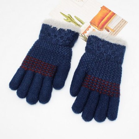 1 par børns vinterstrikkede handsker drenge piger udendørs varme strikkede handsker 5-12 år gamle uld fleeceforede handsker (marineblå)
