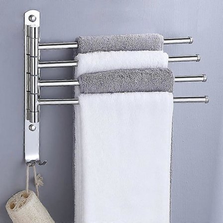 TCGG-180 Graders Drejeligt Håndklædeholder, Krom Væghængt Håndklædehylde med 4 Arme, Badeværelseshåndklædeholder, SUS304 Rustfrit Stål Håndklædevarmer