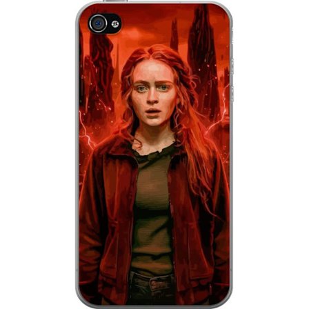 Kompatibelt Mobilskal till Apple iPhone 4s Porträtt av en ung kvinna med rött hår i en apokalyptisk landskap, röda blixtar och mörka klippformati
