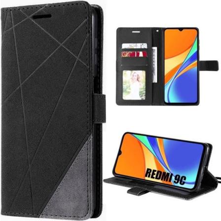 Fodral till Xiaomi Redmi 9C - 10A - Mjukt stötsäkert PU-läderfodral - Svart Svart