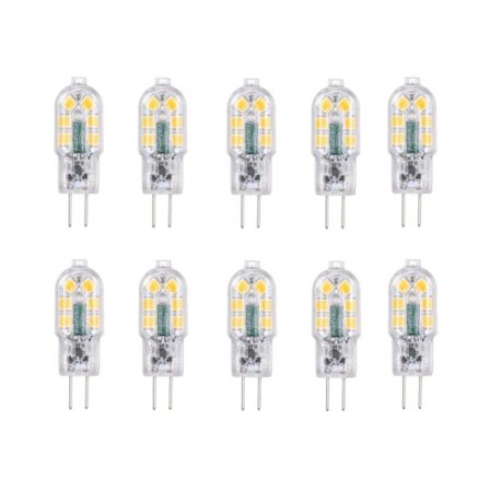 Kampanj G4 LED-lamppu 2W, vastaa 20W halogeenilamppuja, kylmä valkoinen 6000k, 200Lm, 12x SMD, 12V AC/DC -pakkaus, jossa 10 kpl