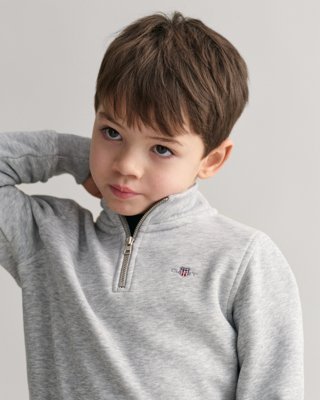 GANT - Kids shield genser med half-zip light grey melange