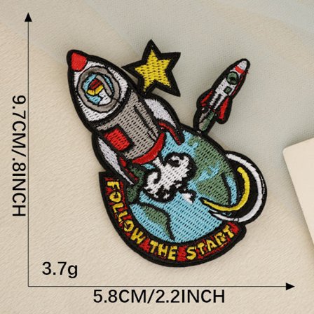 Broderade märken, kan strykas eller sys fast